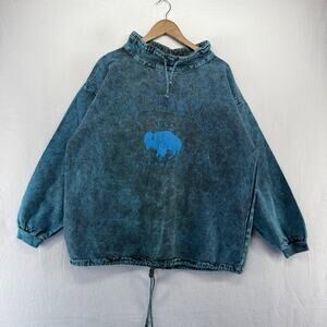Vintage Badlands Sweatshirt Men's 2XL Blue Buffalo Oversized Faded Stone Washed